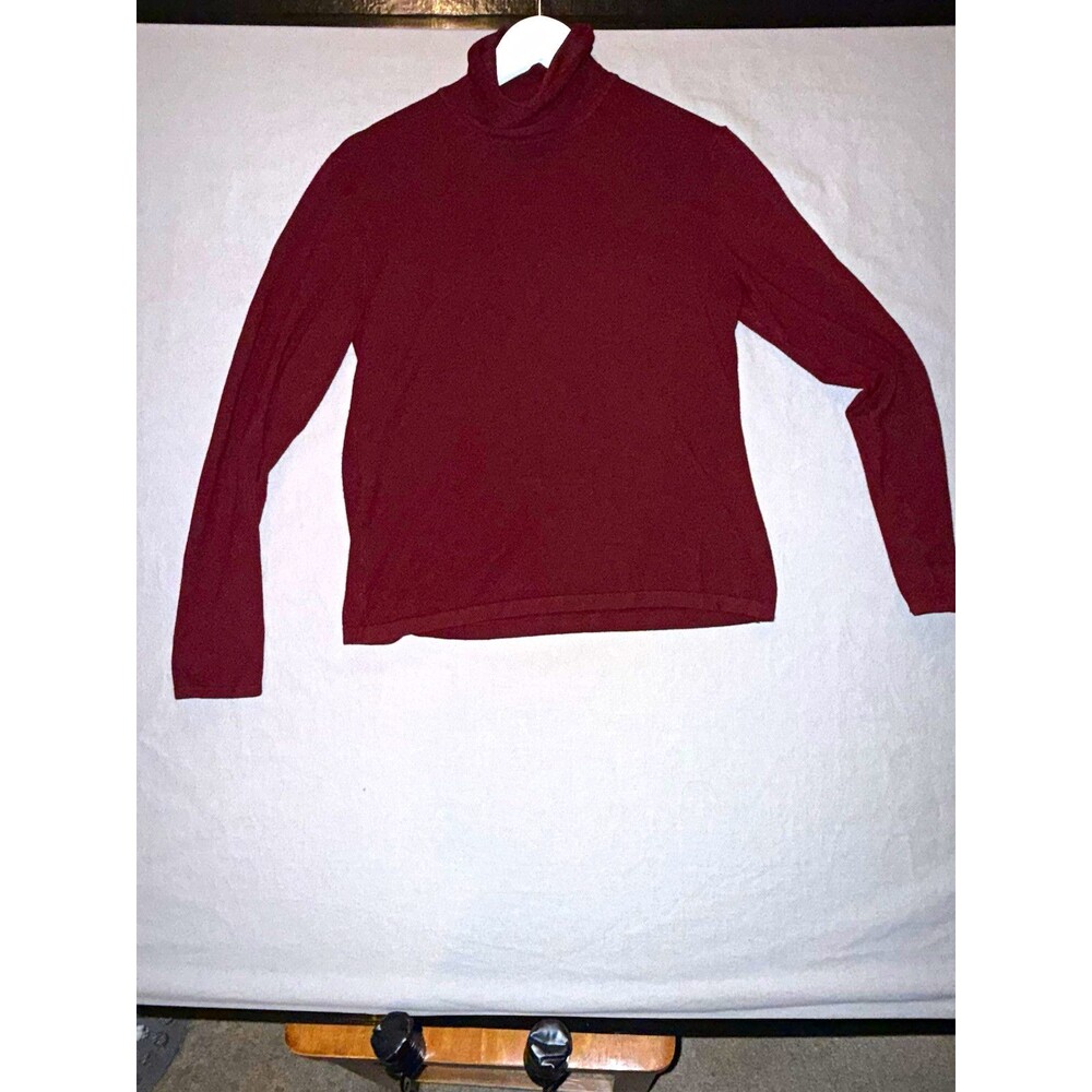Jones New York Burgundy Turtleneck Solid Knit Ribbed Trim Stretch Pullover L